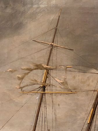 19th C Oil on Canvas Nautical Painting Two Mast Ship in Storm 14.jpg