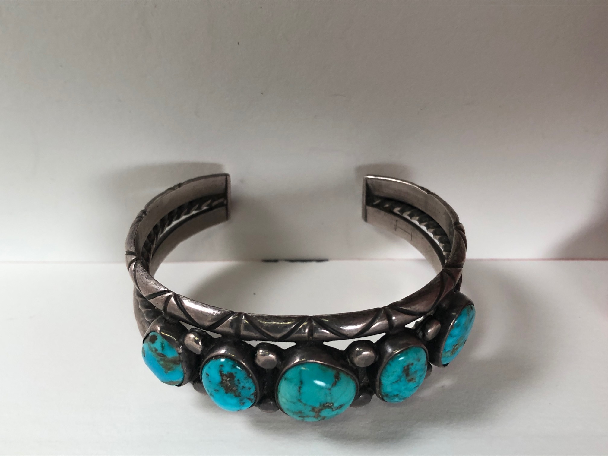 Antique Pawn Navajo Silver Cuff with Turquoise 11.jpg