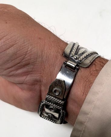 Pre WWII Silver Native American Silver Watch Band with Buckle Clasp 4.jpg