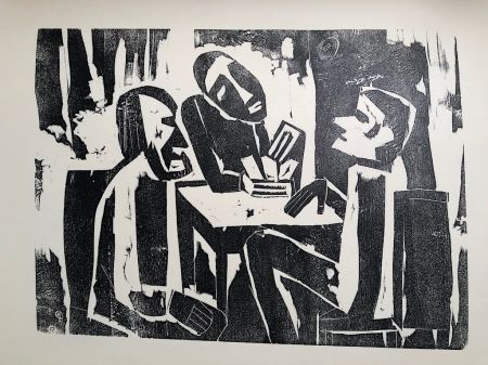 Robert M. Huth Woodcut Titled Tischgenossen Table Companions From Kundung Art Journal 1921 12.jpg