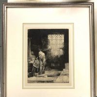 Dr Faustus in His Study Etching by Rembrandt Framed 2.jpg