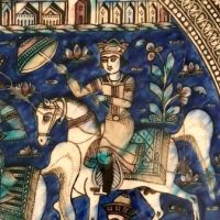 Large Round Qajar Underglaze Pottery Tile Circa 19th Century of Prince on Horseback with Nude Women 11 (in lightbox)
