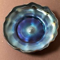 Louis Comfort Tiffany Blue Favrile Bowl LCT 1757 8 (in lightbox)