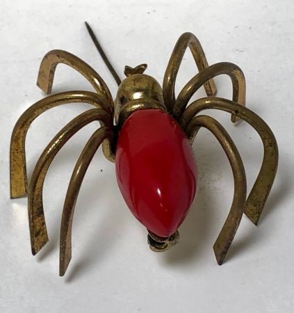 Vintage Large Red Bakelite Brass Spider Brooch Pin 12.jpg