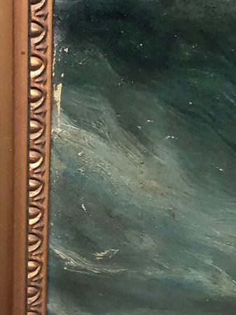 19th C Oil on Canvas Nautical Painting Two Mast Ship in Storm 15.jpg