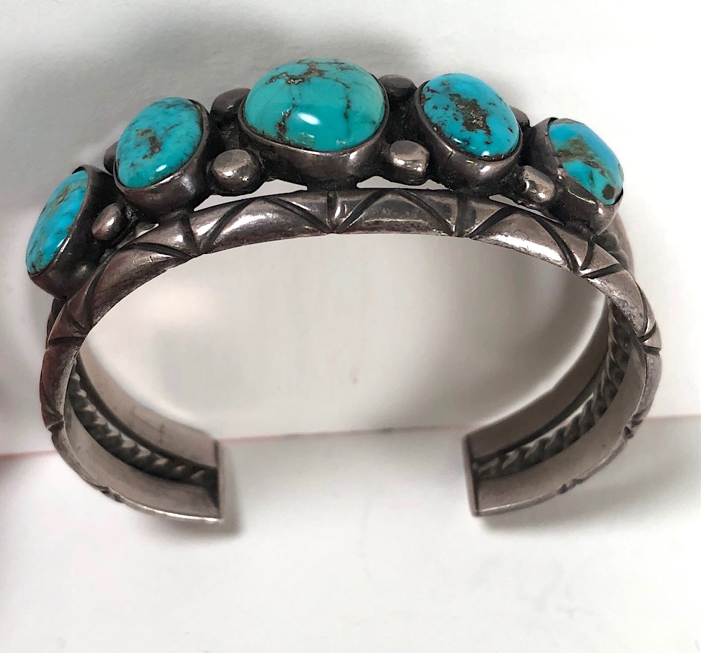 Antique Pawn Navajo Silver Cuff with Turquoise 12.jpg