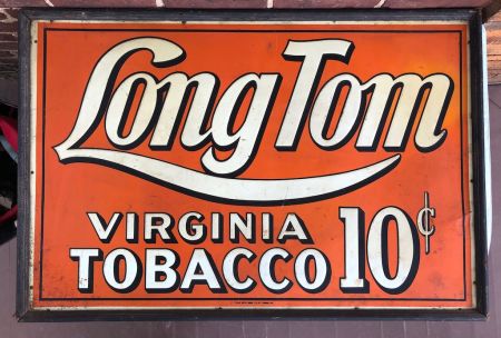 Long Tom Virginia Tobacco Painted Metal sign in Original Wood Frame By St Thomas Metal Signs ltd 1.jpg