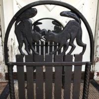 Art Deco Era Cast Iron Bench With Black Cats on Fence 10.jpg