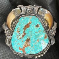 Navajo Bear Claw and Turquoise Massive Cuff 11.jpg