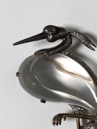 Trifari Alfred Philippe Heron Stork with Glass Belly and Rhinestone Pin Brooch 12.jpg