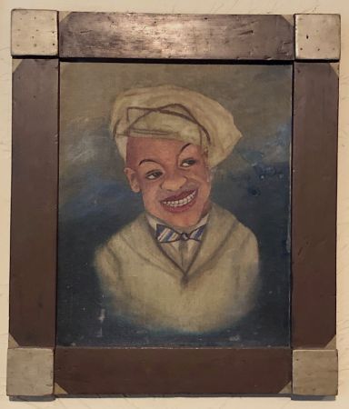 1920s Painting on Board Afrcian American Man with Beret Folk Art Frame 1.jpg