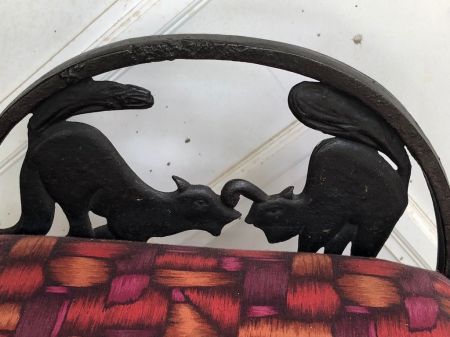Art Deco Era Cast Iron Bench With Black Cats on Fence 20.jpg