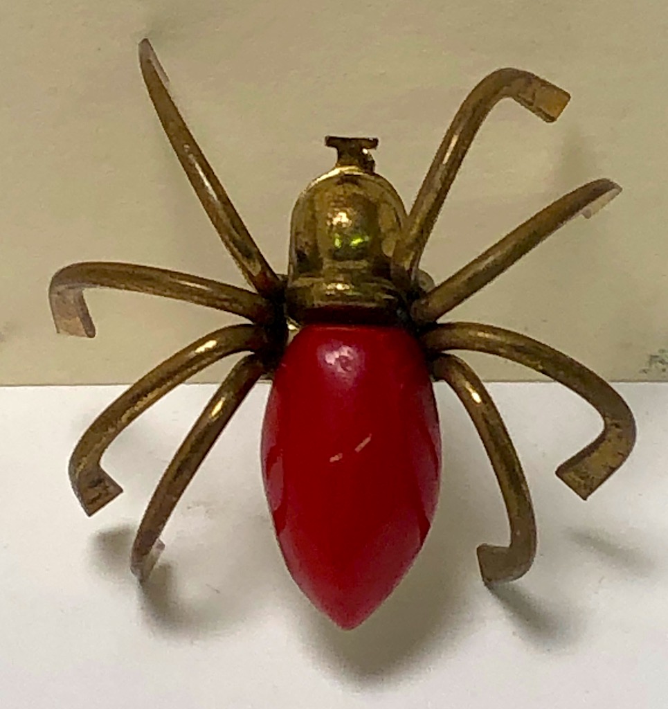 Vintage Brass and Red Bakelite Abdomen Spider Pin Broach Circa