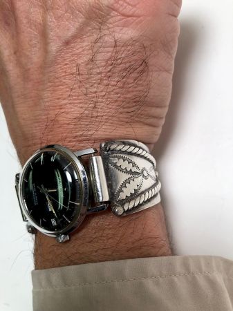 Pre WWII Silver Native American Silver Watch Band with Buckle Clasp 6.jpg