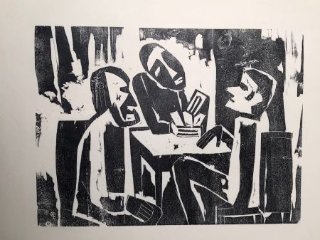 Robert M. Huth Woodcut Titled Tischgenossen Table Companions From Kundung Art Journal 1921 14.jpg