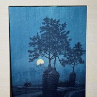 Moon at Game by Hasui Publisher Watanabe Shozaburo C Seal 1932 Woodblock 19 (in lightbox)