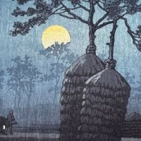Moon at Game by Hasui Publisher Watanabe Shozaburo C Seal 1932 Woodblock 6 (in lightbox)