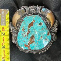 Navajo Bear Claw and Turquoise Massive Cuff 12.jpg