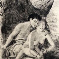 Paul Emile Becat Drypoint Etching Nude Couple Cutting Eros Wings 7.jpg