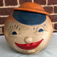 Robinson Ransbottom Cookie Jar Young Girl with US Doughboy Hat Lid 16.jpg