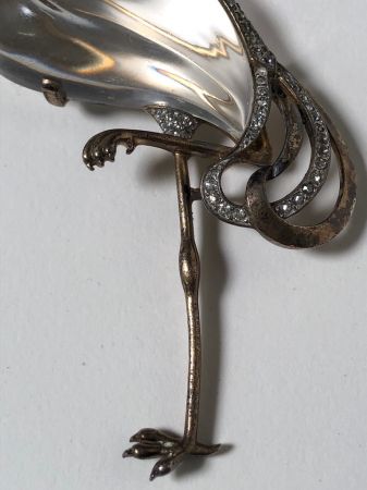 Trifari Alfred Philippe Heron Stork with Glass Belly and Rhinestone Pin Brooch 13.jpg