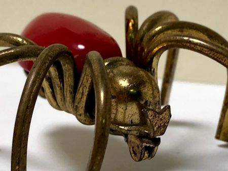 Vintage Large Red Bakelite Brass Spider Brooch Pin 14.jpg