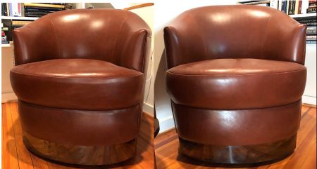 2 Vintage Mid Century Designed Karl Springer Leather Lounge Chairs Circa 1980s.jpg