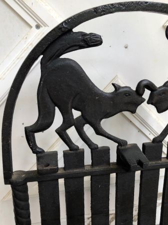 Art Deco Era Cast Iron Bench With Black Cats on Fence 12.jpg