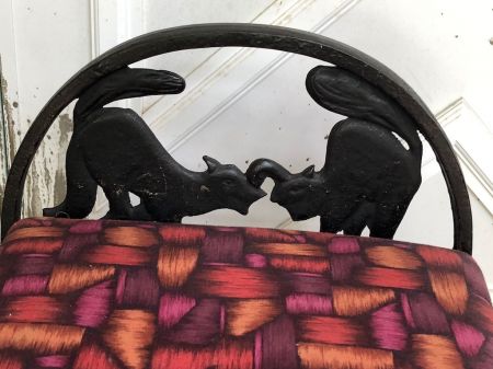 Art Deco Era Cast Iron Bench With Black Cats on Fence 21.jpg