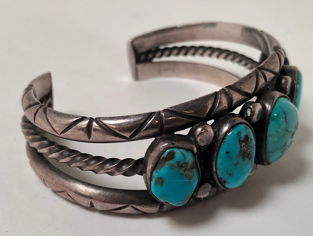 Antique Pawn Navajo Silver Cuff with Turquoise 1.jpg