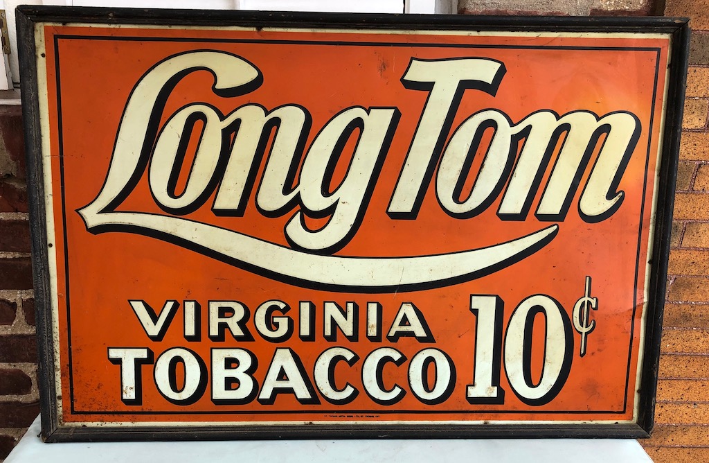 Long Tom Virginia Tobacco Painted Metal sign in Original Wood Frame By St Thomas Metal Signs ltd 16.jpg