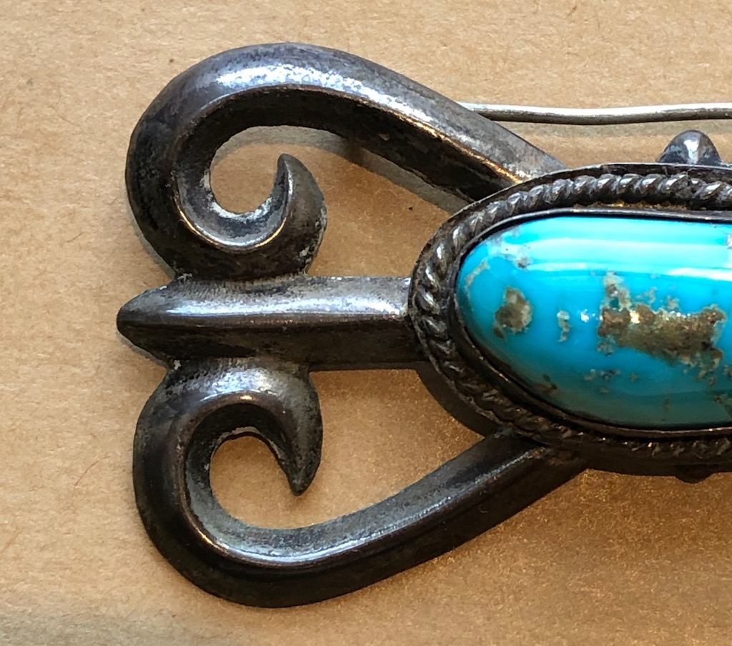 Native American Brooch Torquoise and Silver Signed BW Navajo 4.jpg