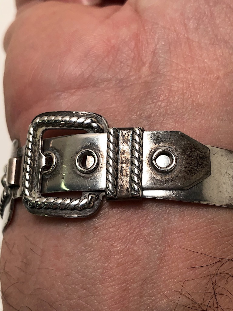 Pre WWII Silver Native American Silver Watch Band with Buckle Clasp 7.jpg