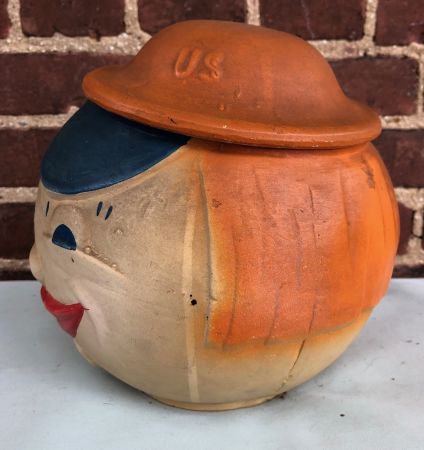 Robinson Ransbottom Cookie Jar Young Girl with US Doughboy Hat Lid 4.jpg