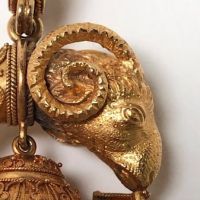 18k Gold Etruscan Revival Ram's Head Bracelet Earrings and Brooch Set 19.jpg
