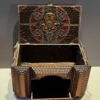 Boudoir Tramp Art Box with Hat Pin Cusion Top and Hiden Drawer 8.jpg