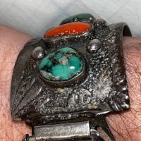 J Begay Navajo Silver Watch Band wtih Vintage Timex 8 (in lightbox)