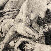 Paul Emile Becat Drypoint Etching Nude Couple Cutting Eros Wings 8.jpg