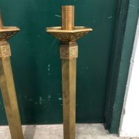 Pr of Brass Church Floor Candlesticks 8.jpg