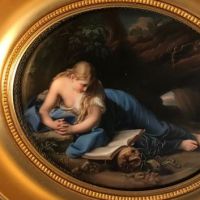 Reclining Mary Magdalene After Batoni Painted Porcelain in Deep Oval Guilt Frame Circa 1870’s 09.jpg