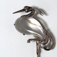 Trifari Alfred Philippe Heron Stork with Glass Belly and Rhinestone Pin Brooch 1.jpg