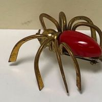 Vintage Large Red Bakelite Brass Spider Brooch Pin 2.jpg
