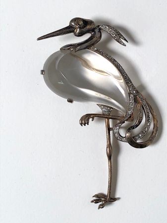 Trifari Alfred Philippe Heron Stork with Glass Belly and Rhinestone Pin Brooch 1.jpg
