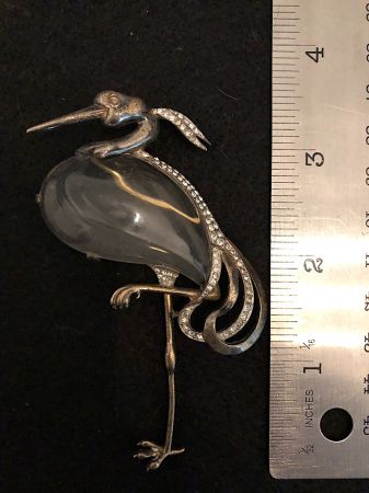 Trifari Alfred Philippe Heron Stork with Glass Belly and Rhinestone Pin Brooch 14.jpg