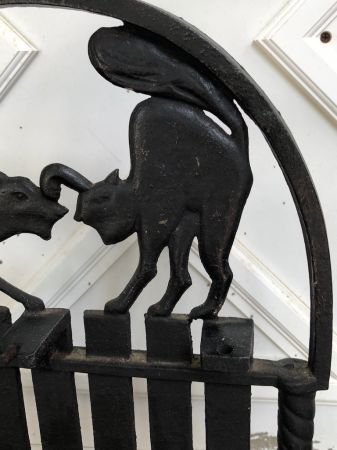 Art Deco Era Cast Iron Bench With Black Cats on Fence 13.jpg