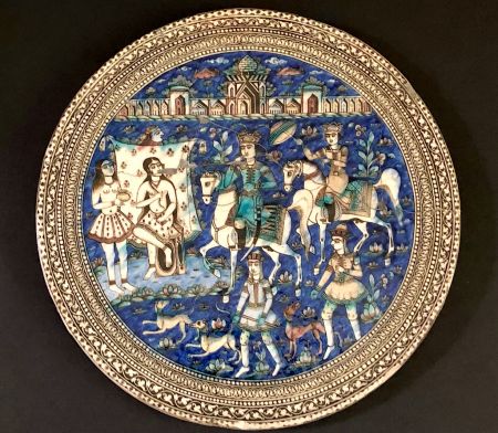 Large Round Qajar Underglaze Pottery Tile Circa 19th Century of Prince on Horseback with Nude Women 24.jpg