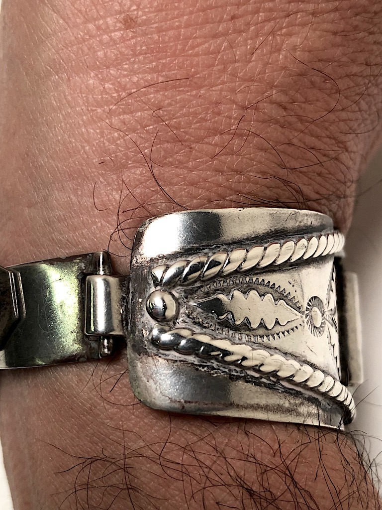 Pre WWII Silver Native American Silver Watch Band with Buckle Clasp 8.jpg