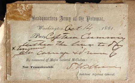 October 14 1861 Army of The Potomac Pass signed by Seth Williams Civil War 6.jpg