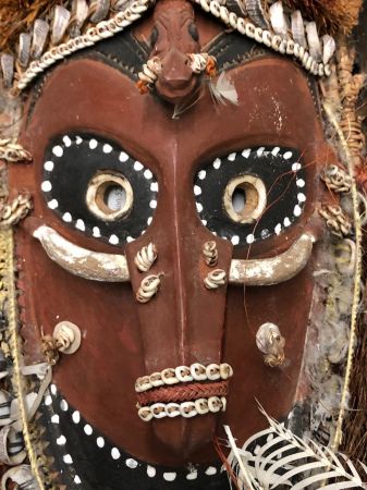 Papua New Guinea Mask Sepik Region with Feathers and Clay and Wood 5.jpg