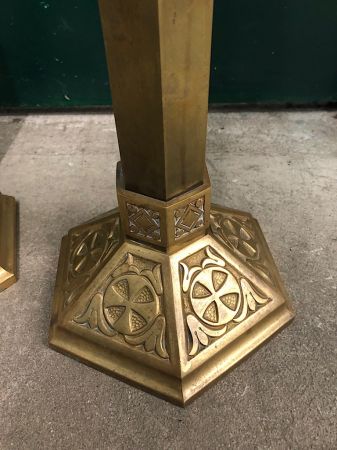 Pr of Brass Church Floor Candlesticks 9.jpg